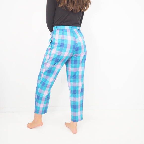 80s Vintage Plaid Trousers‎ Pink and Blue Check Cropped Slacks Size 4 Waist 27 - Picture 4 of 9